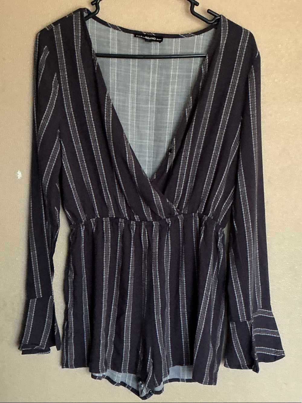 Striped Deep V Romper in Navy and White